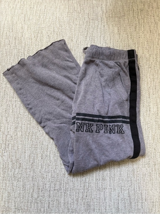 PINK Victoria's Secret Pants - Vintage PINK Victoria's Secret Gray Logo Sweatpants with Black Stripe